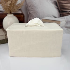 Ivory linen rectangle reversible tissue box cover