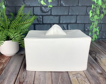 White linen rectangle reversible tissue box cover