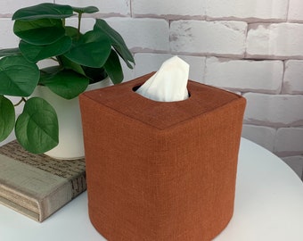 Terracotta linen reversible tissue box cover