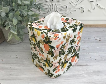 Lemon orange citrus blossom reversible tissue box cover