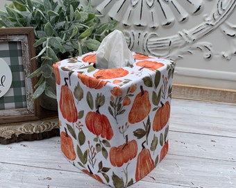 Pumpkin/dried herb green linen reversible tissue box cover