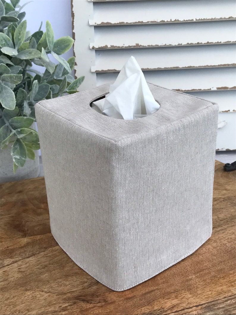 Natural flax linen reversible tissue box cover Etsy