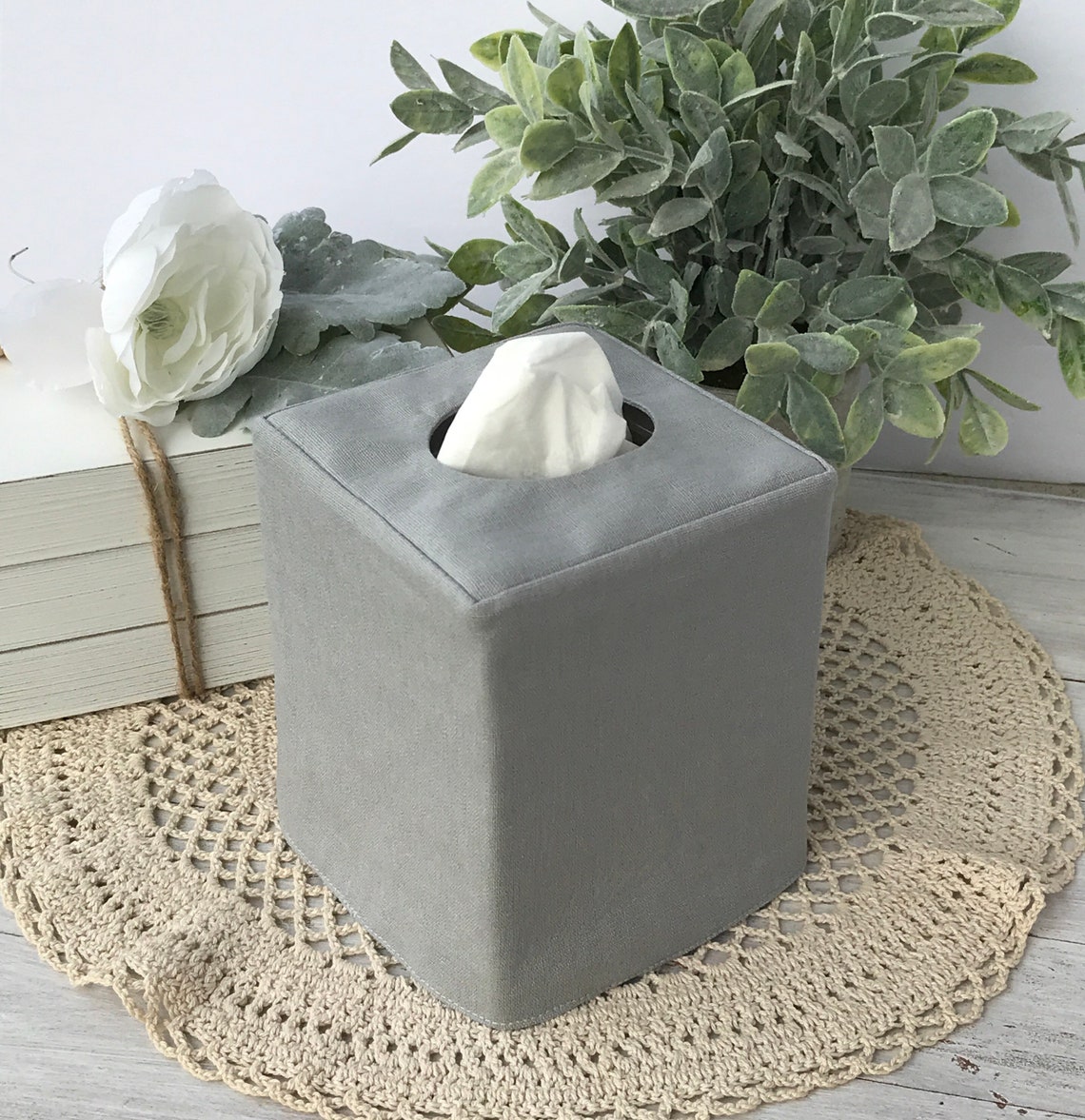 Gray Linen Tissue Box Cover Etsy