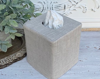 Hemstitch Mixed Natural Linen reversible tissue box cover