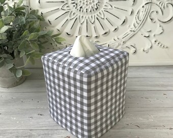 Gingham Gray Checkered reversible tissue box cover