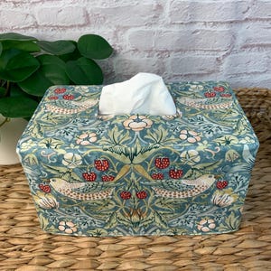 Birds in aqua rectangle reversible tissue box cover