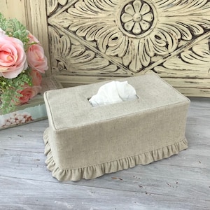 Natural linen blend Ruffle Rectangle Tissue Box Cover