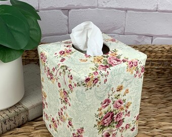 Victorian Rose bouquet reversible tissue box cover
