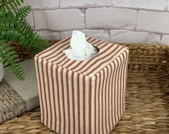 Red stripe /natural stripe reversible tissue box cover
