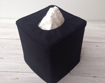 Black Linen reversible tissue box cover