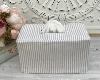 Natural stripe linen cotton blend Rectangle reversible tissue box cover