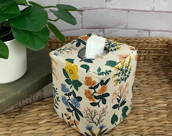 Floral garden reversible tissue box cover