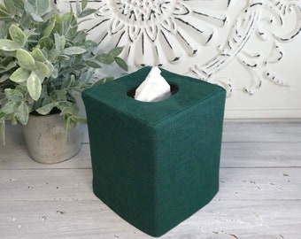 Emerald green Linen reversible tissue cover