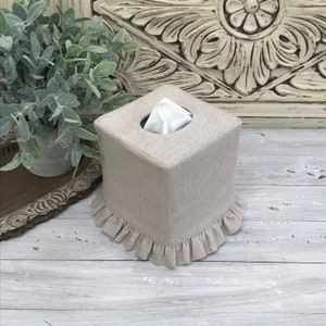 Natural Flax Linen cotton blend ruffle tissue box cover