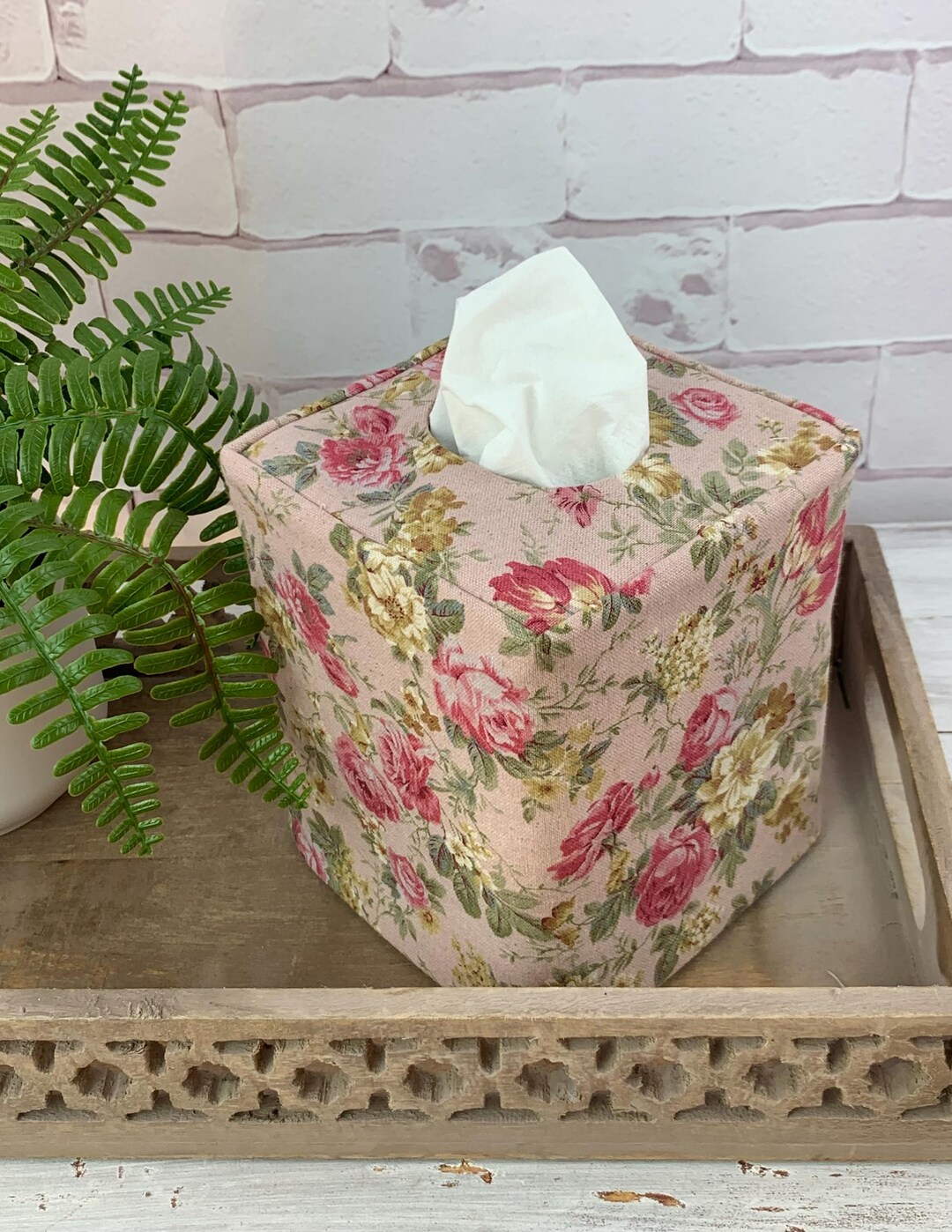 Pink Shabby Chic Rose Linen Blend Reversible Tissue Box Cover - Etsy