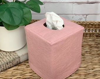 Pink rose linen/pink linen reversible tissue box cover