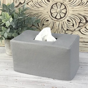 Gray Linen cotton blend Rectangle Reversible Tissue Box Cover