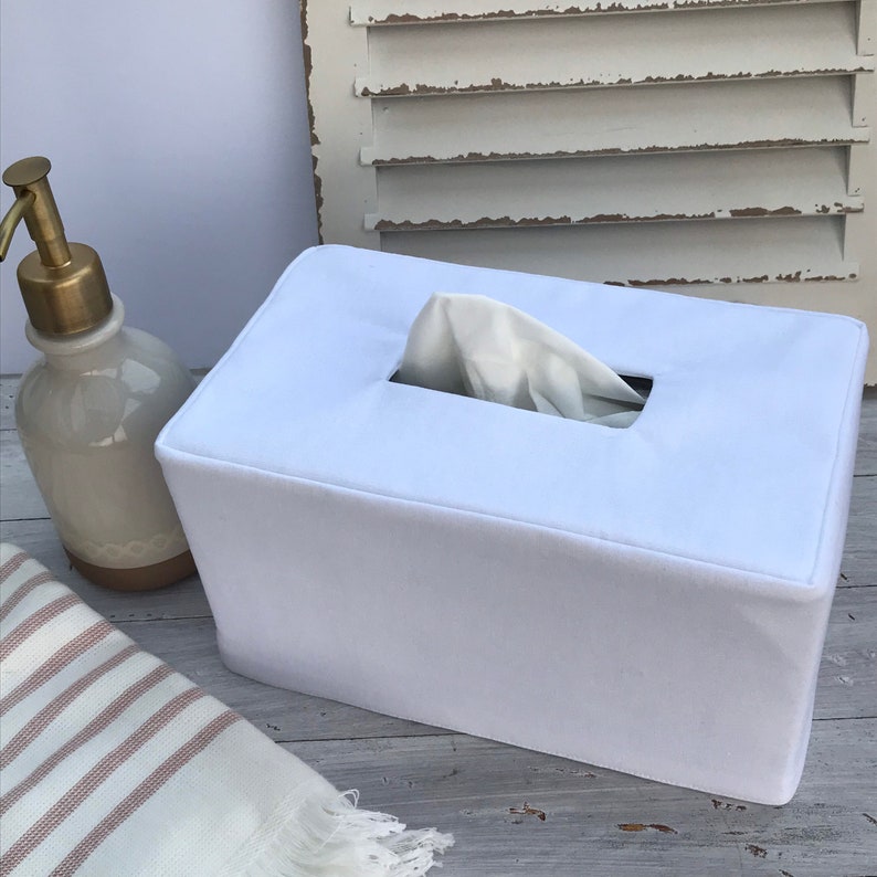 White Linen Rectangle Reversible Tissue Box Cover Etsy