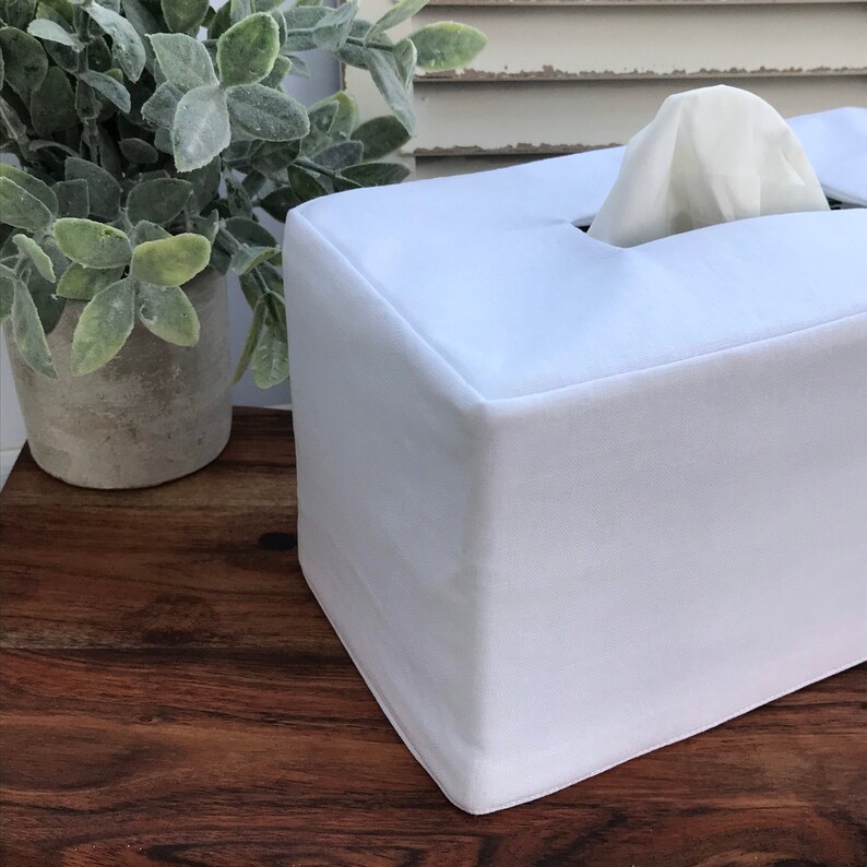 White Linen Rectangle Reversible Tissue Box Cover Etsy