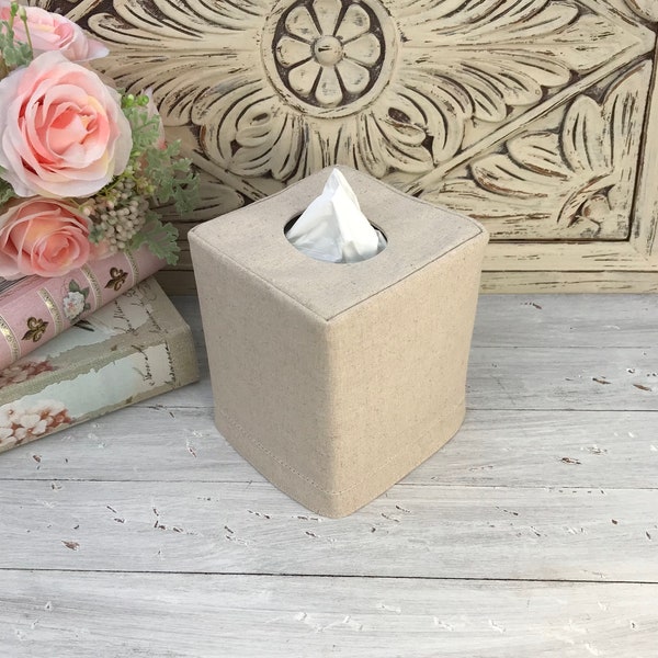 Hemstitch Natural Linen cotton blend reversible tissue box cover