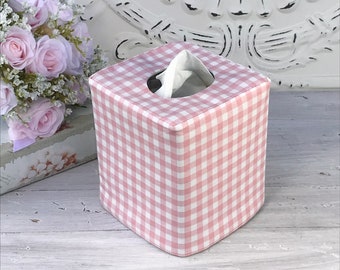 Pink Gingham / green gingham reversible tissue box cover