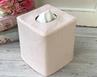 Pale Pink Linen reversible tissue box cover