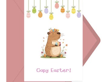 Osterkarte Printable | Niedliche Oster Capybara Karte – Niedlicher Frühlingsgruß für Tierliebhaber! | Druckbar