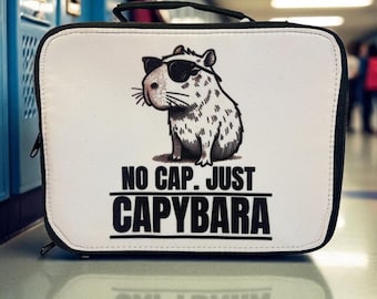 No Cap Just Capybara Lunchbox Personalization Option – Gen Z Slang Chill Capybara Lunch Bag, Insulated Bento Box, Cool Back to School Gift