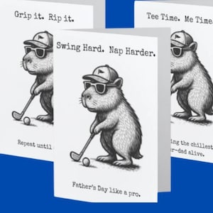 Karte zum Vatertag | Lustige Golf Capybara 3er-Set Karten - Herunterladbarer Vatertag Ihre Wahl der Spruchkarte | Druckbar