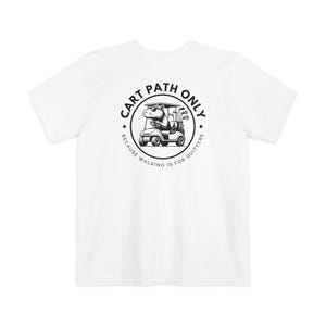 ゴルフをテーマにしたユニセックスポケットTシャツ|フロント＆バックデザイン|送料無料|ゴルフ愛好家、ゴルフ愛好家へのギフトに最適、カートパスのみ