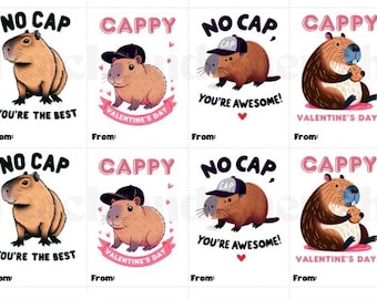 Capybara Printable Valentines Cards SET OF 8 | Valentine Card Printable | Digital Valentine Cards | Printable Valentine Cards