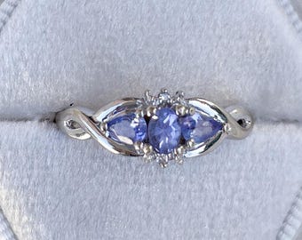 Vintage 10K Gold Iolite Ring with Diamonds, UK Size O / US Size 7