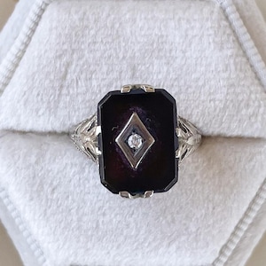 SHOWSTOPPING 14k Gold Black Onyx and Diamond Ring, Size 4