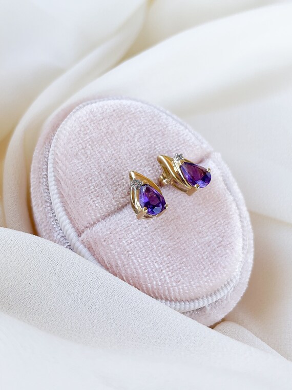 FANTASTIC Vintage 14k Amethyst Pear Earrings with… - image 2