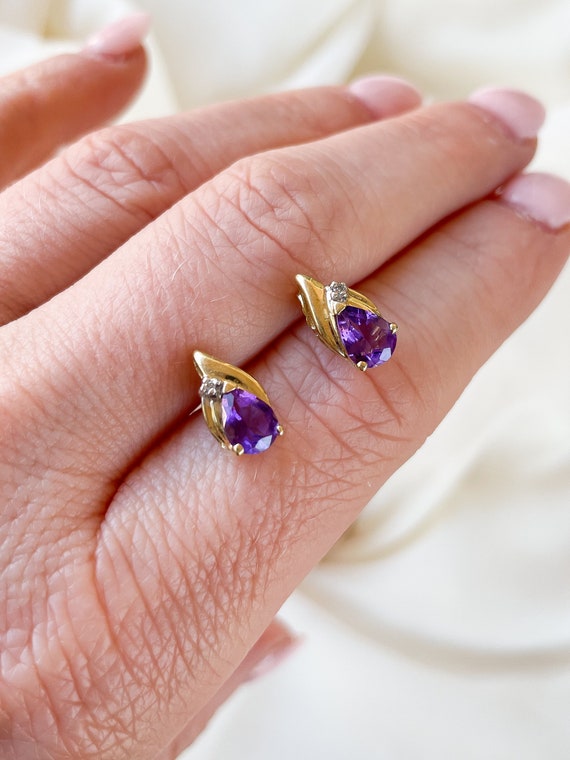 FANTASTIC Vintage 14k Amethyst Pear Earrings with… - image 5