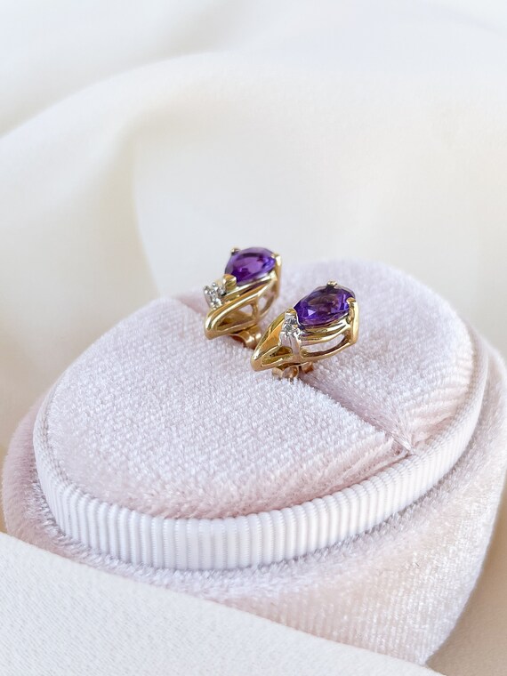 FANTASTIC Vintage 14k Amethyst Pear Earrings with… - image 3