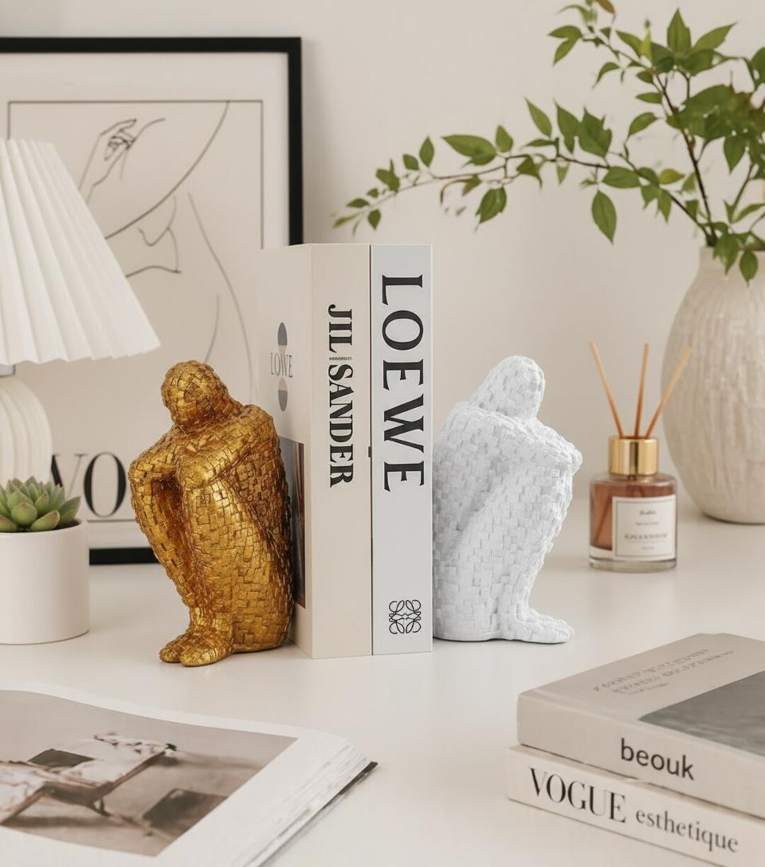 Human Bookends Modern Abstract Human Figure Bookends, Mosaic Resin Book Ends for ...