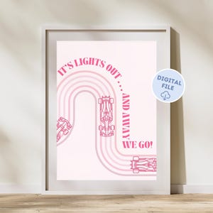Póster digital de F1 Lights Out Pink / Impresión digital imprimible de Fórmula 1 F1 / Arte de pared minimalista estético para niña