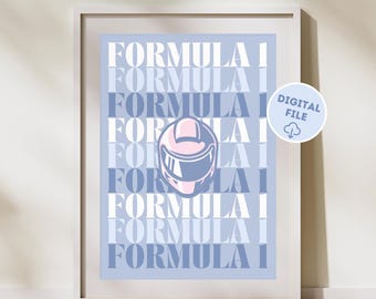 Blue Helmet F1 Hot Digital Poster | Formula 1 F1 Printable Digital Download Print | Aesthetic Minimalist Girl Wall Art