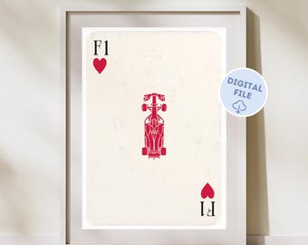 F1 Hearts Card F1 Digital Poster | Formula 1 F1 Printable Digital Download Print | Aesthetic Minimalist Girl Wall Art