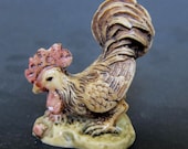 Vintage Japanese Netsuke Okimono-Rooster Hen with Yellow Bug,signed