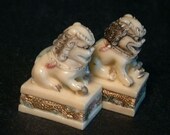 Vintage Japanese Netsuke-Pair of Small Dragon Foo Dog Kirin with Cub Globe