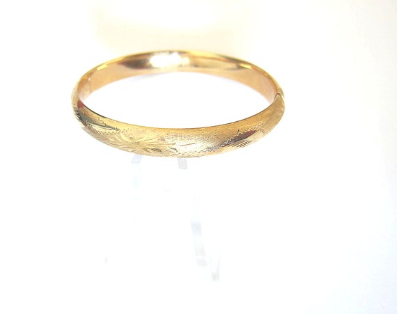 14K Solid Yellow Gold Floral Bangle,9mm,10.6 Grams - image 5