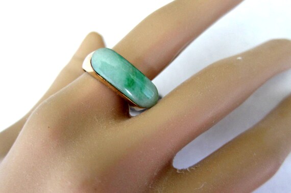 Antique 14k Gold Chinese Jadeite Jade Saddle Ring
