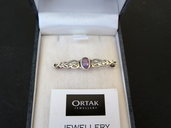 Scottish Ortak Handcrafted Celtic Amethyst Bar Pi… - image 6