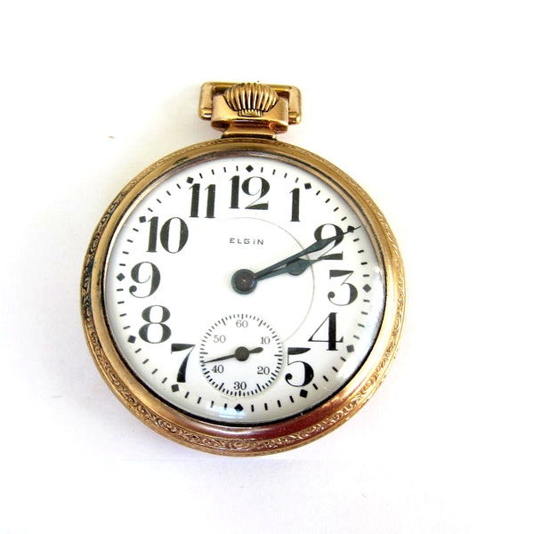 Antique 14K Goldfill Elgin  Railraod Father Time Pocket Watch,S16.21J,Adj 5 Pos