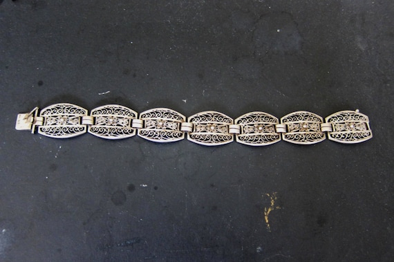 Vintage French Silver Filigree 7 Panels Bracelet - image 7