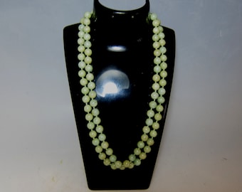 Estate Handknotted Doublestrand  Jadeite Jade Necklace with 14K Gold Clasp,8 mm Beads