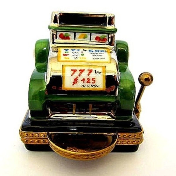Genuin French Handpainted Limoge  Porcelain Hinged Box-Casino One Arm bandit Slot Machine