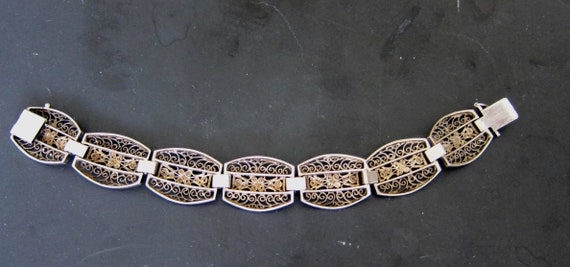 Vintage French Silver Filigree 7 Panels Bracelet - image 5